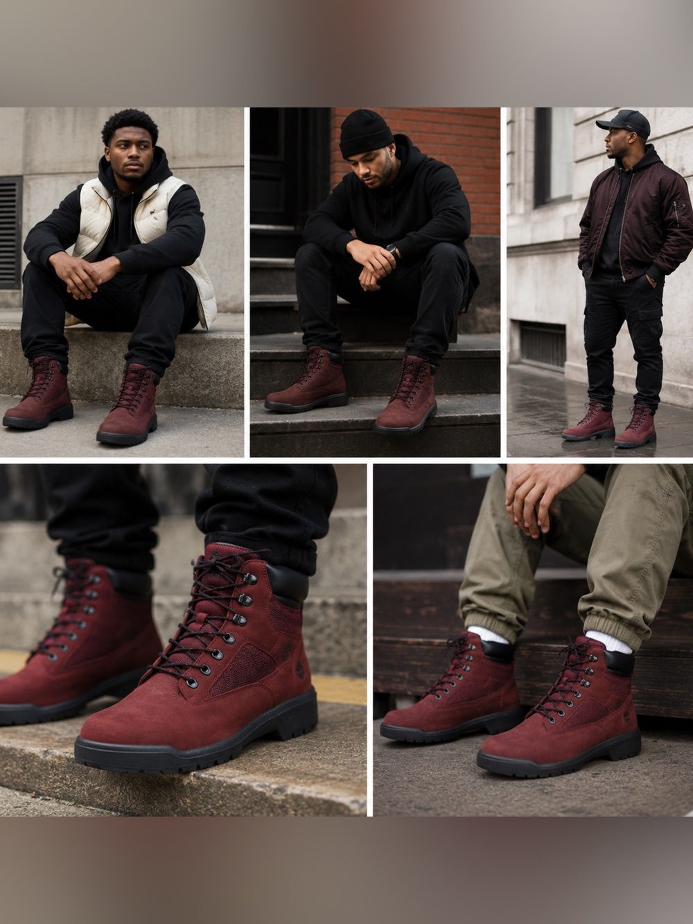 Men's Burgundy Lace-Up Leather Work Boots